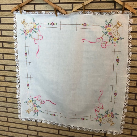 Embroidered Floral Baskets Table Cloth - 36 x 37.25 inches - Boho Home Decor - Picture 14 of 14